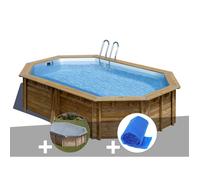 Kit piscine bois Gré Vermela 6,72 x 4,72 x 1,46 m + Bâche hiver + Bâche à bulles