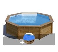Kit piscine bois Gré Violette Ø 5,00 x 1,27 m + Bâche à bulles