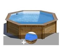 Kit piscine bois Gré Violette Ø 5,00 x 1,27 m + Bâche à bulles Bois G