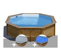 Kit piscine bois Gré Violette Ø 5,00 x 1,27 m + Bâche hiver + Bâche à bulles