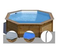 Kit piscine bois Gré Violette Ø 5,00 x 1,27 m + Bâche hiver + Bâche à bulles + Douche Bois G