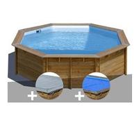 Kit piscine bois Gré Violette Ø 5,00 x 1,27 m + Bâche hiver + Bâche à bulles G