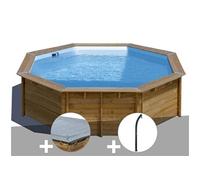 Kit piscine bois Gré Violette Ø 5,00 x 1,27 m + Bâche hiver + Douche