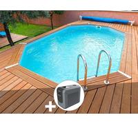 Kit piscine bois Ubbink Azura 4,90 x 3,55 x 1,30 m - Liner bleu + Poolican