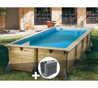 Kit piscine bois Ubbink Azura 5,05 x 3,50 x 1,26 m - Liner bleu + Poolican