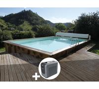 Kit piscine bois Ubbink Linéa 6,50 x 3,50 x 1,40 m - Liner beige + Poolican