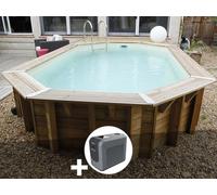 Kit piscine bois Ubbink Océa 5,50 x 3,55 x 1,20 m - Liner bleu + Poolican