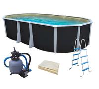 Kit piscine hors-sol acier Toi ANTHRACITE IBIZA COMPACT ovale 640X366X132cm liner beige