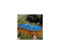 Kit piscine hors-sol Mauritius acier aspect bois ovale - 730 x 375 x H132 cm