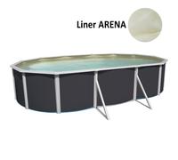 Kit Piscine hors sol ovale TOI 640x336x132 Anthracite Magnum Compact - Filtre à sable 3,6m3-h -Liner couleur sable-Échelle