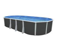 Kit Piscine hors sol ovale TOI 730x366x132 Anthracite Ibiza - Filtre à sable 7,9m3-h et skimmer-Liner-Échelle de sécurité-Tapis
