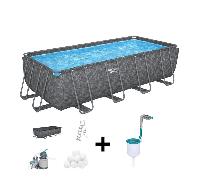 Kit Piscine hors sol tubulaire BESTWAY - APX 365 - 549 x 274 x 132 cm - Rectangulaire (Filtre à sable, 250g polysphère) + Skimmer