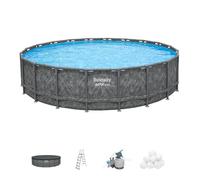 Kit Piscine hors sol tubulaire BESTWAY - APX 365™ - 610 x 132 cm - Ronde (Filtre à sable, 500g polysphère, échelle, bâche)