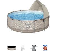 Kit Piscine hors sol tubulaire BESTWAY Steel Pro Max 396 x 107 cm - Ronde (Avec filtre a cartouche, auvent, bâche, échelle)