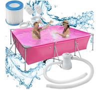 KIT PISCINE - TECTAKE - Piscine SUMMERTIME avec Cadre en Acier solide Pompe à filtre incluse 300 x 207 cm - Rose Vif