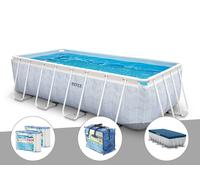 Kit piscine tubulaire Intex Chevron rectangulaire 4,00 x 2,00 x 1,00 m + 6 cartouches de filtration + Bâche à bulles + Bâche de protection