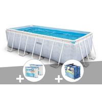 Kit piscine tubulaire Intex Chevron rectangulaire 4,00 x 2,00 x 1,00 m + 6 cartouches de filtration + Bâche à bulles