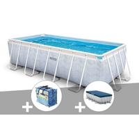 Kit piscine tubulaire Intex Chevron rectangulaire 4,00 x 2,00 x 1,00 m + Bâche à bulles + Bâche de protection