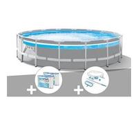 Kit piscine tubulaire Intex Prism Frame Clear Window ronde 4,88 x 1,22 m + Kit d'entretien + 6 cartouches de filtration