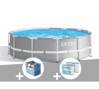 Kit piscine tubulaire Intex Prism Frame ronde 3,66 x 1,22 m + B?che ? bulles + 6 cartouches de filtration