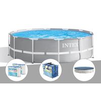 Kit piscine tubulaire Intex Prism Frame ronde 3,66 x 1,22 m + B?che ? bulles + 6 cartouches de filtration + B?che de protection