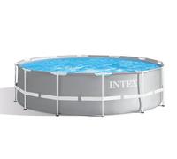 Intex - Kit piscine tubulaire Prism Frame ronde 3,66 x 1,22 m + Bâche de protection - Gris