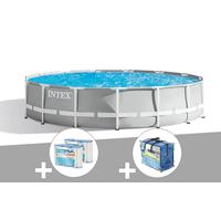 Kit piscine tubulaire Intex Prism Frame ronde 4,57 x 1,07 m + Bâche à bulles + 6 cartouches de filtration