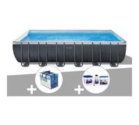 Kit piscine tubulaire Intex Ultra XTR Frame rectangulaire 7,32 x 3,66 x 1,32 m + Bâche à bulles + Kit de traitement au chlore