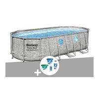Kit piscine tubulaire ovale Bestway Power Steel SwimVista avec hublots 5,49 x 2,74 x 1,22 m + Kit de traitement au chlore