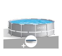 Intex - Kit piscine tubulaire Prism Frame ronde 3,66 x 1,22 m + Bâche de protection - Gris