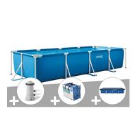 Kit piscine tubulaire rectangulaire Intex 4,50 x 2,20 x 0,84 m + Filtration à cartouche + Bâche de protection + Bâche à bulles