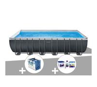 Kit piscine tubulaire Ultra XTR Frame rectangulaire 7,32 x 3,66 x 1,32 m + Bâche à bulles + Kit de traitement au chlore