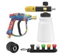 Kit Pistolet Nettoyeur Haute Pression, Canon à Mousse raccord Rapide 1/4" | lance à mousse neige 1L, Quantité de mousse réglable, 5 buses, 4000 PSI, pour Kärcher K2 K3 K4 K5 K6 K7, pour lavage auto