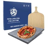 Kit Pizza en Pierre de lave Etna - plaque réfractaire en pierre de lave de l’Etna pour pizza et pain, 39 x 35 x 2 cm + pelle
