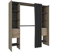 Kit placard extensible coloris Chene kronberg-sidewalk + rideau noir - Longueur 115-190 x Profondeur 50 x Hauteur 203 cm