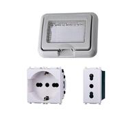 Kit plaque boîte 503 prémontée IP55, prise Schuko P40 + prise bipasso 10/16A, compatible avec Vimar Plana, plaque étanche à l'hydrobox encastrée pour l'extérieur