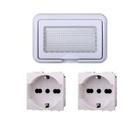 Kit plaque de boîte 504 prémonté IP55, 4 modules 2 prises Schuko P40 universel 10/16A, compatible avec Bticino Living, couleur blanche, plaque étanche à l'hydrobox encastrée