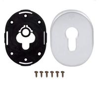 Kit plaque Securemme code 4302Kf1 modèle ovale pour serrure cylindre européen 62 x 82 mm finition argent chrome satiné F1, avec plaque et vis pour une bonne fixation