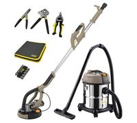 Kit Plaquiste:Ponceuse plâtre, aspirateur 20L,et outils pr rails métalliques-Pour des finitions impeccables et un chantier propre.