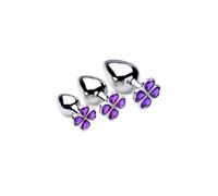 Kit de 3 Plugs Anal Métal Bijou Violet Flower Gem