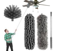 Kit plumeau télescopique, Perche Extensible de 2,5 m, 3 têtes de Brosse polyvalentes, lavables pour Les plafonds, Les Coins et Les Toiles d'araignée