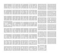 Kit Pochoirs Alphabet et Chiffres, 45 Pcs Pochoirs Dessin en PET, Lettres/Chiffres/Symboles/Motifs, Modèle Lettres Réutilisables pour Mur, Meubles, Artisanat Bricolage (21×14cm/19×11cm)