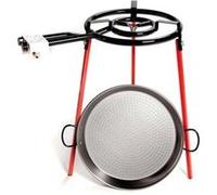Kit Poele À Paella Polie 46cm Avec Trépied Et Bruleur Gaz 400mm Vaello Rouge et noir G