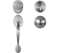 Kit poignée de porte et verrou SucceBuy pour porte avant en nickel satiné, distance des trous réglable, kit poignée de porte à cylindre unique avec bouton intérieur pour droitiers et gauchers