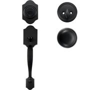 Kit poignée de porte et verrou SucceBuy pour porte avant, kit serrure noir mat avec bouton intérieur, distance réglable entre les trous, kit poignée de porte monocylindre pour droitiers ou gauchers, c