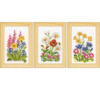 Kit point compté Vervaco "Fleurs des champs" Set de 3, 8x12cm, DIY