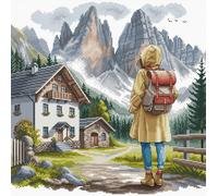 Kit Point De Croix Compté Ava "Aventure Dans Les Alpes" 32x31.3 Cm