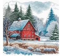Kit Point De Croix Compté Ava "La Cabane Rouge Sous La Neige" 28.57x28.26 Cm