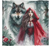 Kit Point De Croix Compté Ava "La Jeune Fille Et Le Loup Gardien" 37.5x36.5 Cm