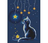 Kit Point De Croix Compté Collection D`Art "Chaton Et Lait Étoilé" 14x18.5 Cm